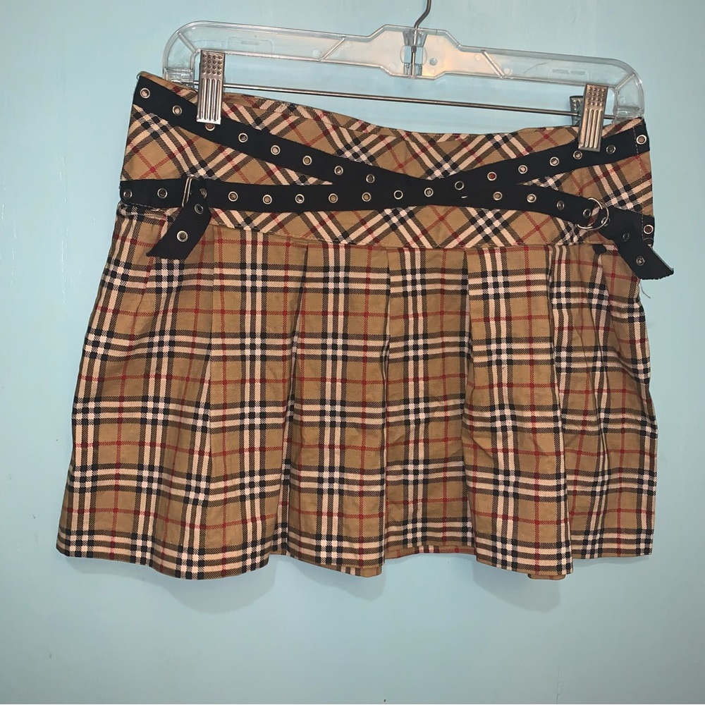 Vintage Sirens Plaid Pleated With Belted Accent Tapered Waist Mini Skirt-Large
